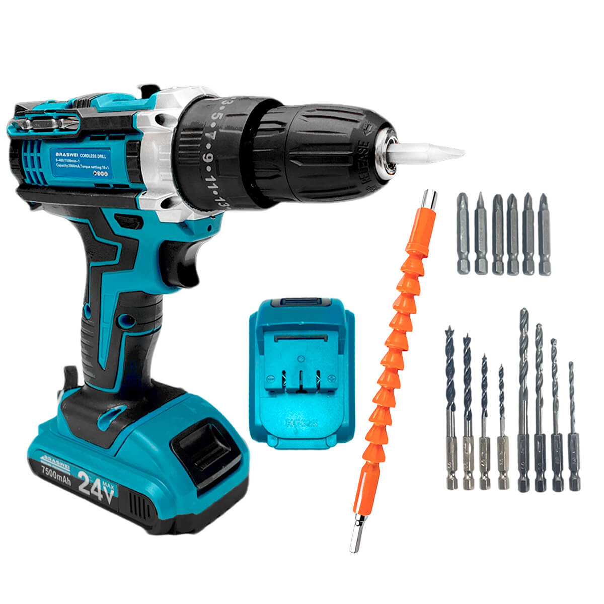 Furadeira Parafusadeira 24V Bateria Reversível Mandril 10mm com Maleta Completo - Meu Estilo Shop