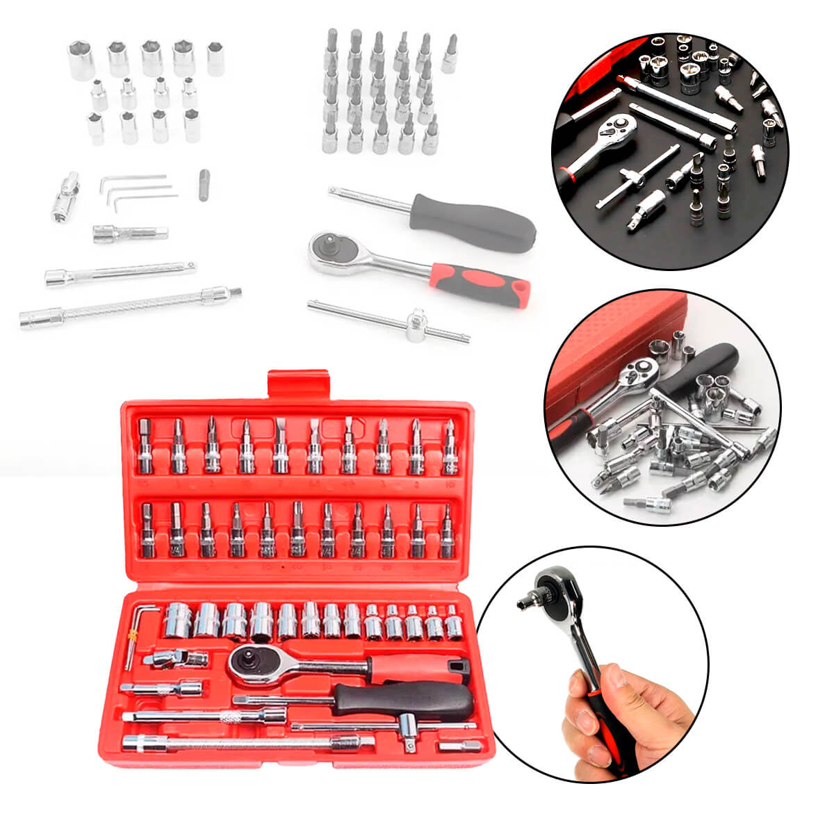 Kit Chave Catraca 46 Peças com Soquetes e Chaves Allen Profissional - Meu Estilo Shop