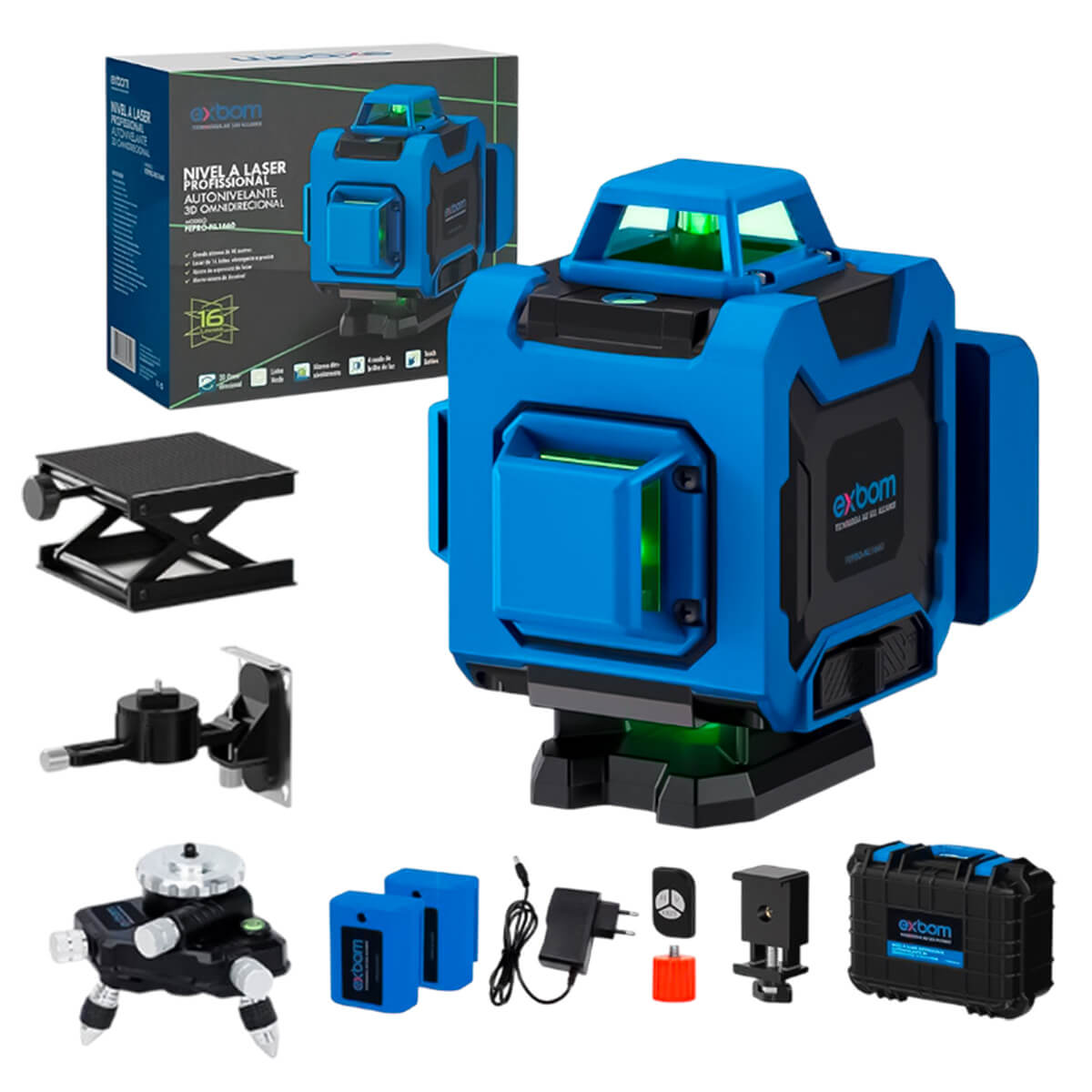 Nível 4D Laser Verde 16 Linhas Profissional – Alta Precisão e Resistência IP54 com Controle Remoto - Meu Estilo Shop