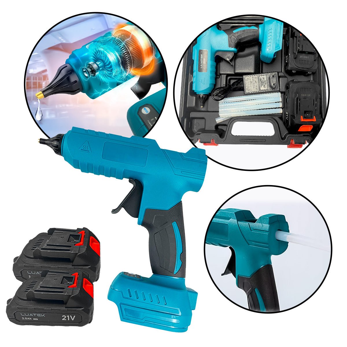 Pistola Cola Quente Profissional 21V sem Fio com 2 Baterias + Bastões - Meu Estilo Shop