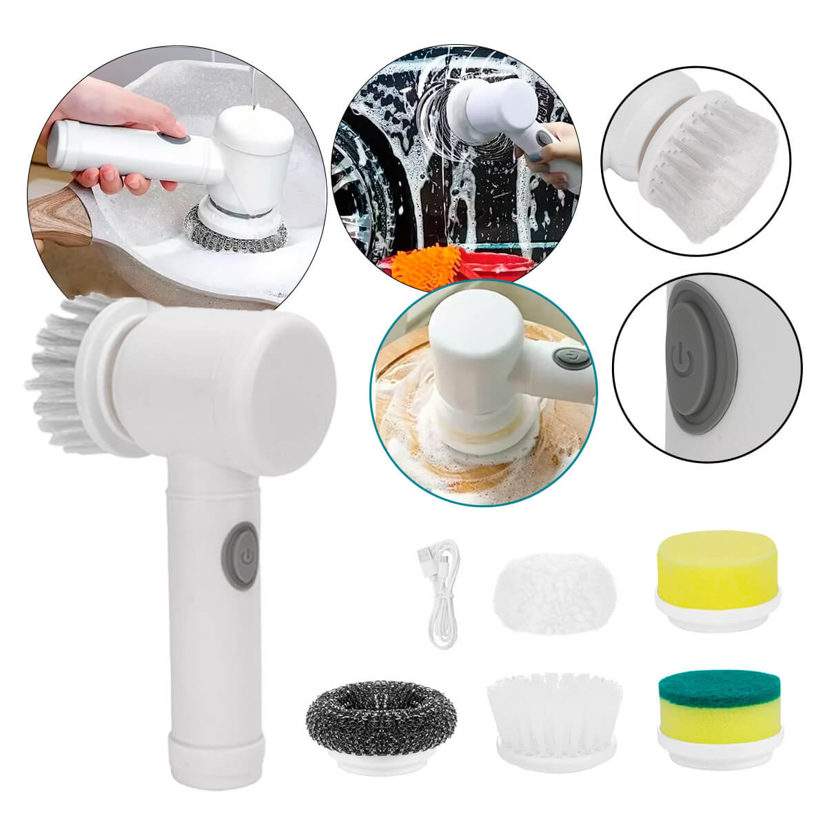 Escova de Limpeza Elétrica Giratória 6 em 1 para Casa Banheiro e Carro - Recarregável USB - Meu Estilo Shop