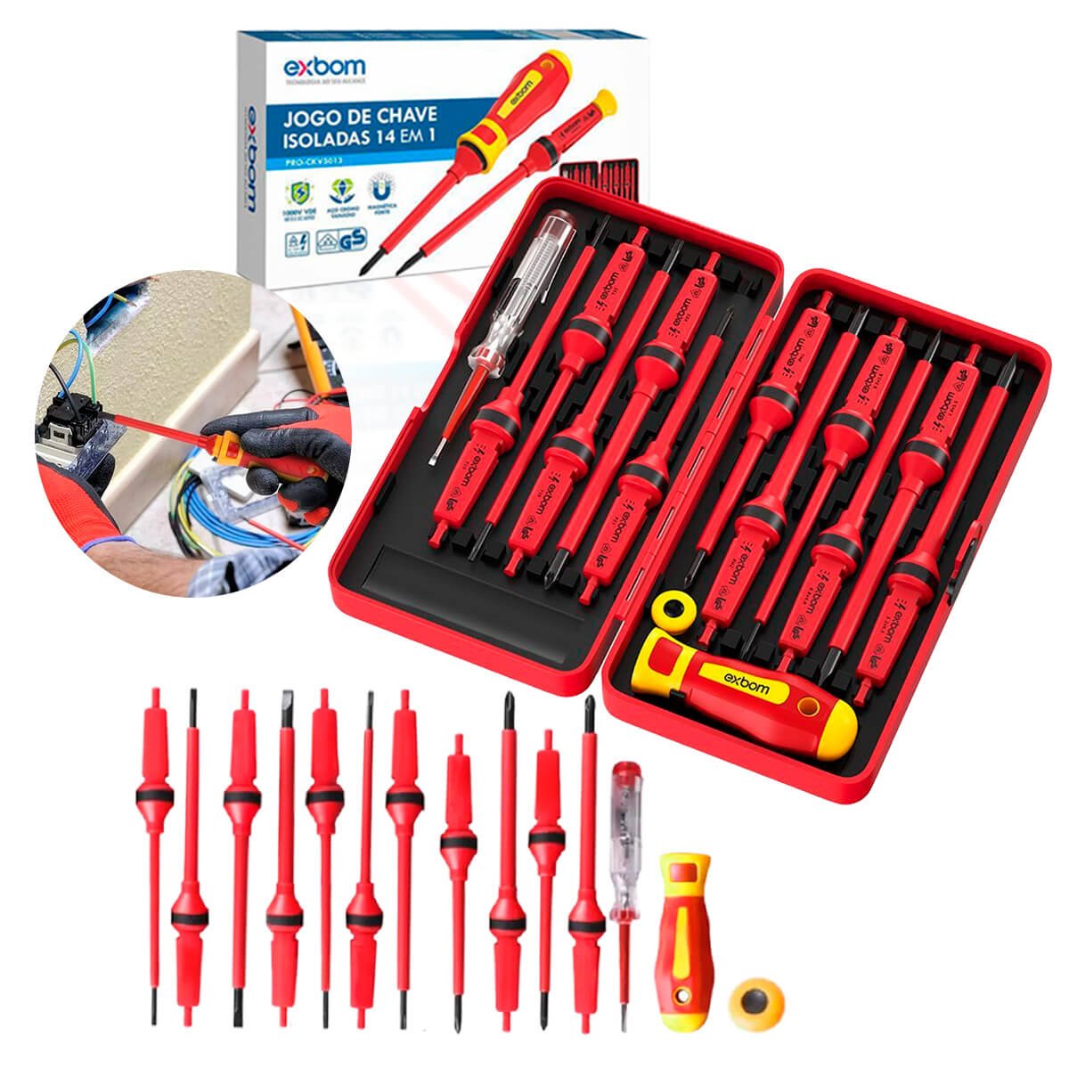 Kit Chave de Fenda Isolada com Imã [14 em 1] – Certificado NR10 - Meu Estilo Shop