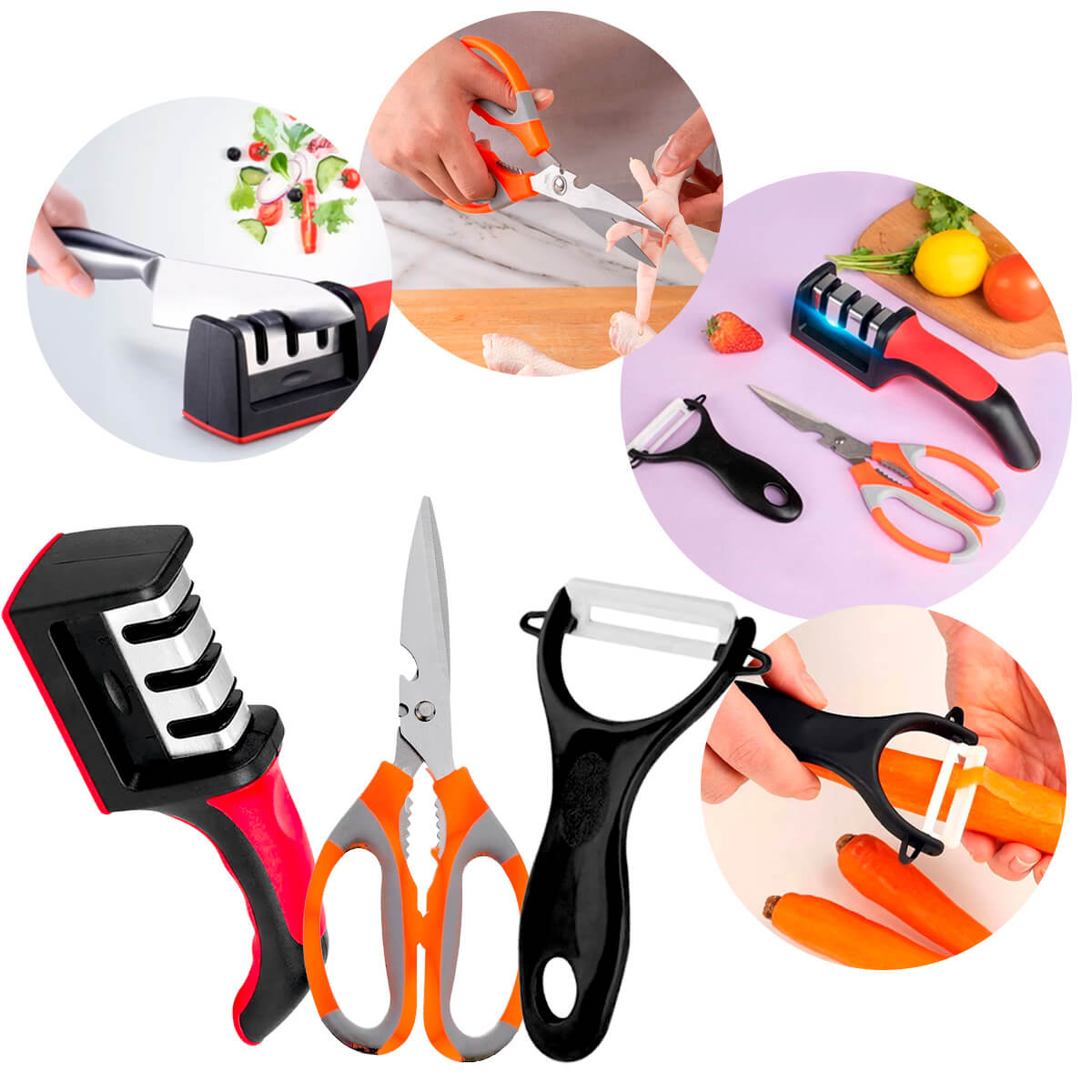 Kit Cozinha Amolador Tesoura Descascador Legumes [3 Peças] - Meu Estilo Shop